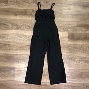 A&F Tie Front Smocked Wide Leg Boho Jumpsuit Black Cami Romper XS